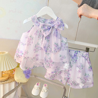 Vêtements d'été pour filles, hauts et shorts imprimés fleurs, ensembles de vêtements pour bébés, 2 pièces
