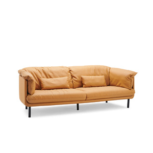 Conjunto de Sofá de Cuero Minimalista Moderno Color Naranja de Tres Plazas con Sillones para Sala de Estar, Oficina, Hotel - Product Image 5