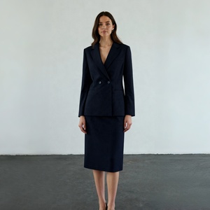 Nuovo <span class=keywords><strong>Blazer</strong></span> Elegante da Donna <span class=keywords><strong>Blu</strong></span> <span class=keywords><strong>Navy</strong></span> 2025 con Risvolto a Tacca, Doppiopetto e Colletto Bordato, Abbigliamento Formale da Ufficio - Product Image 4