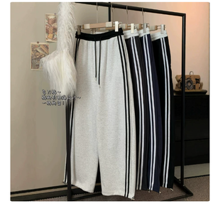 Pantalones de chándal de cintura alta para mujer, de pierna ancha, de punto, holgados, informales, con cordón, de poliéster, para otoño - Product Image 2