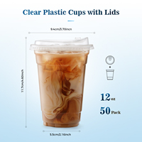 Lot de 50 gobelets en plastique avec couvercles, 12 oz, gobelets transparents pour le camping, café glacé et boissons froides