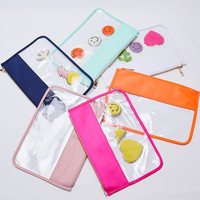RTS nouveau haut en Nylon imperméable Transparent clair broderie lettre voyage PVC pochette maquillage organisateur SNACKS STUFF pochette à fermeture éclair