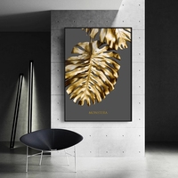 Affiche murale nordique dorée abstraite, feuille de fleur, noir, blanc, plumes, impression, image murale, peinture sur toile pour décoration de salon
