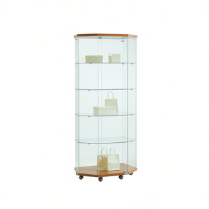 Vitrina moderna de vidrio de 185 cm de altura con tapa y base de madera, 4 estantes y puerta con cerradura para exhibición en la sala de estar - Product Image 2