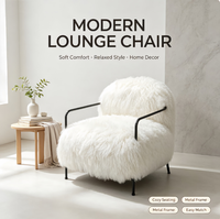 Fauteuil lounge moderne rembourré en peluche longue et bouclée, confortable et doux, fauteuil d'appoint monoplace en laine de mouton pour salon ou plage