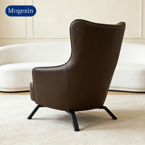 Fauteuil d'appoint en cuir à dossier haut de conception italienne, canapé individuel moderne pour salon, matériau en cuir personnalisable - Product Image 3