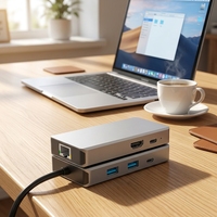 Station d'accueil USB-C 8-en-1 en alliage d'aluminium, USB 3.0, USB-C 3.2, PD 100W, RJ45 1000M, 4K 60Hz pour MacBook/Ordinateur portable/PC – Vente Flash