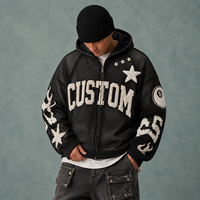 Sweat à capuche zippé en maille, coupe ample et épaules tombantes, 230 g/m², léger, vintage, haute qualité, avec logo graphique brodé personnalisé