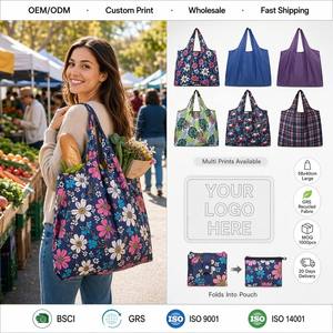 Bolsas de Compras Reutilizables, Plegables, con Estampado Floral, Paquete al por Mayor, Lavables, Ecológicas, que Caben en la Palma de la Mano, para Supermercado, Viajes, Picnic - Product Image 1