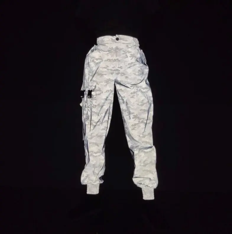 Ad alta visibilità uomo donna alla moda traspirante camouflage stampe casual riflettente baggy tuta stretto alla caviglia della gamba legato pantaloni cargo