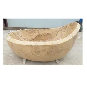 Baignoire simple en pierre naturelle autoportante, quartz jaune, marbre massif, pour dubaï