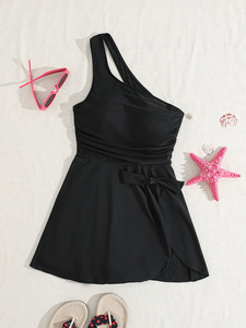 New Summer Women's Sexy Fashionable Solid Color Single Shoulder Backless Cross Waist One-piece Bandeau Swimsuit Spandex/Nylon - Product Image 4