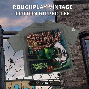 เสื้อยืดวินเทจ RoughPlay Beat Odds 300 กรัม ผ้าฝ้าย 100% สไตล์สตรีทแวร์ขาดๆ แบบ OEM - Product Image 2
