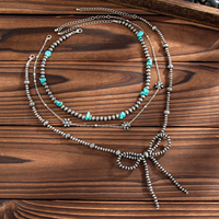 3 unids/set de moda CCB con cuentas pequeña flor lazo nudo Collar para mujer Vintage señoras turquesa gargantillas accesorios de joyería de moda