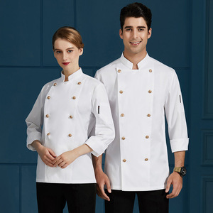 <b>Chef</b> Uniforms White Long Sleeve Cotton Brass Buttons Professional Restaurant Workwear - Product Image 1