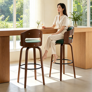Tabourets de <span class=keywords><strong>bar</strong></span> pivotants avec dossier, style nordique, antique, rétro, rustique, moderne, en cuir et <span class=keywords><strong>bois</strong></span>, de luxe, pour comptoir de maison - Product Image 6
