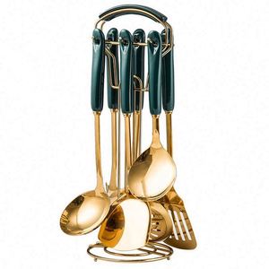 Kitchen <b>Tools</b> Ceramic Handle 7pcs Stainless Steel Kitchen Cooking Utensils Set Kitchenware Set - Product Image 5