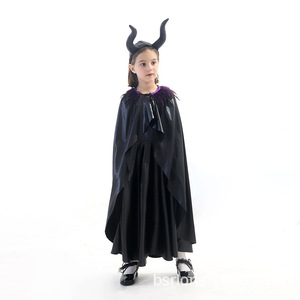 Disfraz de Bella Durmiente con Capa Negra Mágica para Niños, Conjunto de 3 Piezas, Vestido para Actuación de Halloween con Cuernos - Product Image 3