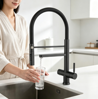 Robinet de cuisine moderne noir mat 5 voies avec douchette extractible 5 en 1, robinet distributeur d'eau pétillante et de soda