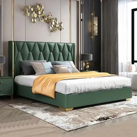 Conjunto de dormitorio de lujo, Cama doble de Madera Suave, King, muebles de dormitorio, boda, Hotel, Cama de cuero para el hogar