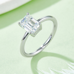 Anillo Clásico de Plata de Ley S925 con Baño de Platino, Certificado GRA, con Moissanita Rectangular de Lujo de 3.0 Quilates para Mujer, para Bodas y Fiestas - Product Image 5