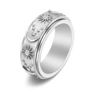 Anillo Antiestrés Giratorio de Acero Inoxidable con Diseño de Estrella, Luna y Sol, Chapado en Oro de 18K, Estilo Vintage - Product Image 6