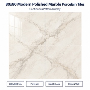 Gạch men giả đá cẩm thạch bóng mài hiện đại 80x80cm, xuất xứ Phật Sơn, Trung Quốc, dùng lát nền/tường phòng khách