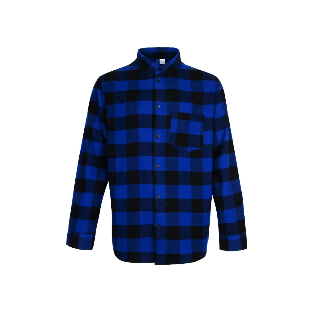 Custom Yarn-dyed Long-sleeved Button Blue And Black Plaid Flannel Cotton Warm And Skin-friendly Shirt