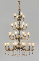 Lustre en verre de style européen de luxe, cadre en bronze, hauteur réglable, LED à intensité variable, salon, hôtel, villa, décoration intérieure haut de gamme