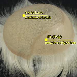 Q6 Perruque en dentelle suisse transparente avec contour en PU, 10x8, <span class=keywords><strong>cheveux</strong></span> raides pour hommes, <span class=keywords><strong>cheveux</strong></span> humains vierges européens # Toupet <span class=keywords><strong>blond</strong></span> <span class=keywords><strong>platine</strong></span> 60 - Product Image 2