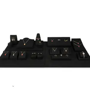 Goedkope Classic Black Microfiber Sieraden Display Stands Voor Oorbellen Ring Ketting Sieraden Showcase Display Set