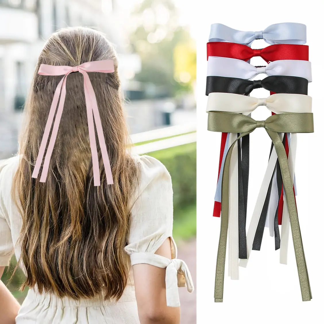 Top Seller long Ribbon bowknot hair clip for girls sweet fashion and American style hair clips for kids