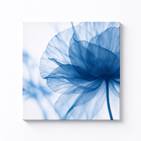 Tableau mural sur toile 4 panneaux motif coquelicot bleu rayé, impression florale abstraite transparente, décoration intérieure nordique moderne