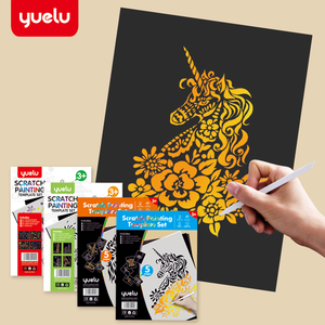 YUELU Lot de papier à gratter <span class=keywords><strong>A4</strong></span> en gros, thème animaux, pour bricolage avec gabarit de peinture - Product Image 4