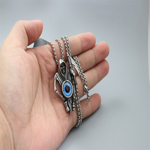 Death God Skeleton Pendant Necklace With Blue Eye Inlay <b>Titanium</b> Steel Unisex Fashion Jewelry - Product Image 2