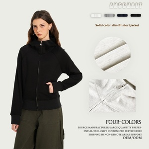 เสื้อคลุมมีฮู้ดสไตล์ลำลองสำหรับผู้หญิง แบรนด์แฟชั่น น้ำหนัก 420 กรัม สีเทาล้วน แจ็คเก็ตสั้นสำหรับฤดูใบไม้ผลิและฤดูใบไม้ร่วง ทรงเข้ารูป - Product Image 4