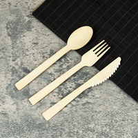 Ensemble de couverts jetables en bambou écologiques 3 pièces, fourchette, couteau, cuillère, biodégradable et compostable pour les fêtes et les mariages