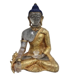 Estatua de cuarzo de cristal transparente de alta calidad, figurita de escultura de Buda, hecha a mano filigrana dorada, acabado de Museo Indio - Product Image 4