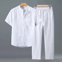 Ensemble urbain d'été deux pièces Mandarin 100 : Cardigan respirant teint en pièce à manches courtes avec poche frontale intégrale et pantalon à cordon élastique