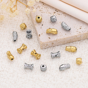 Cuentas espaciadoras irregulares de acero inoxidable chapadas en oro y plata para la fabricación de pulseras, componentes de joyería, 5 oblongas, 10 redondas - Product Image 1