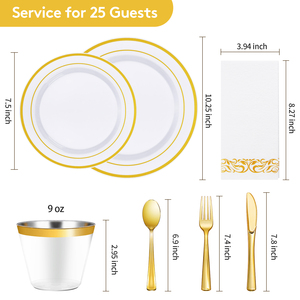 Vàng nhựa dùng một lần bộ đồ ăn Set cho 25 khách Đảng sang trọng BPA miễn phí tấm bộ số lượng lớn bán buôn tổ chức sự kiện Bộ đồ ăn Nhà cung cấp - Product Image 2