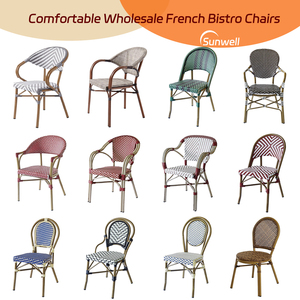 Set perabotan Perancis dapat ditumpuk teras anyaman tahan air aluminium rotan kursi makan Paris taman Bistro kursi - Product Image 6