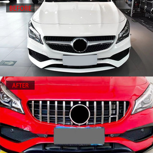 Parrilla Delantera para Mercedes-Benz Clase CLA W117, Modelo GT, Totalmente Negra con Franjas Verticales Plateadas, ABS - Product Image 2