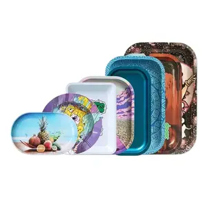 Custom Double Side Printing Metal Tin Serving Rolling Tray with Magnetic Lid