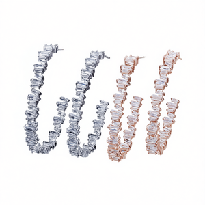 Orecchini a Cerchio Trendy Placcati in Oro Rosa con Cristalli e Strass, Gioielli da Donna per Uso Quotidiano - Product Image 1