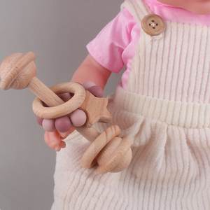 Jouet à mâcher pour bébé en bois biologique, perles en silicone, anneaux <span class=keywords><strong>de</strong></span> <span class=keywords><strong>dentition</strong></span> en hêtre en forme d'étoiles pour nouveau-nés - Product Image 4