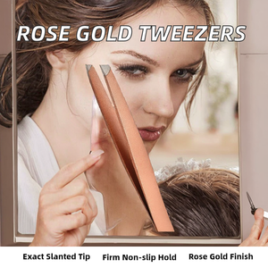 Pinzas de Precisión para Pestañas Mertz Premium de Acero Inoxidable Color Oro Rosa, Puntas Inclinadas, Agarre Fuerte para el Cuidado de Cejas y Pestañas - Product Image 2