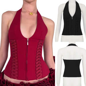 เสื้อกล้ามถักแขนกุดดีไซน์ใหม่ทันสมัยและเซ็กซี่ สไตล์ Y2K สีพื้น ขายดีสำหรับผู้หญิง - Product Image 1