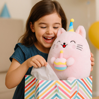 Peluche chat d'anniversaire, adorable peluche chat arc-en-ciel avec gâteau, peluche chat douce pour cadeau d'enfant et décoration de chambre d'enfant