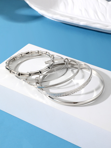 KISSWIFE Ensemble de 5 bracelets multirangs couleur argent, bracelet jonc en <span class=keywords><strong>bambou</strong></span> noué, bracelet tendance pour femmes - Product Image 4